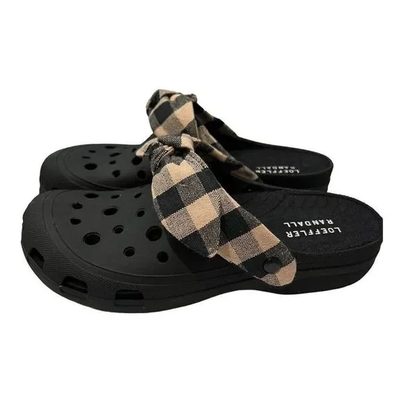 Loeffler Randall Ezra Rubber Sport Slides Clogs Gingham Bow Black - Picture 3 of 10